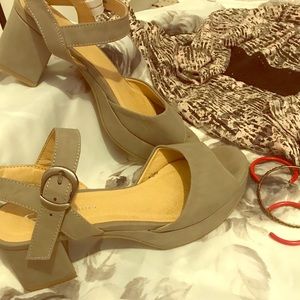 CL by laundry chunky block heels, gray blue.